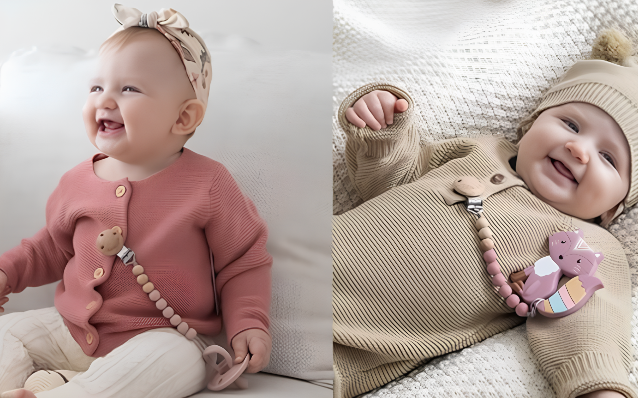 baby with safe dummy clip