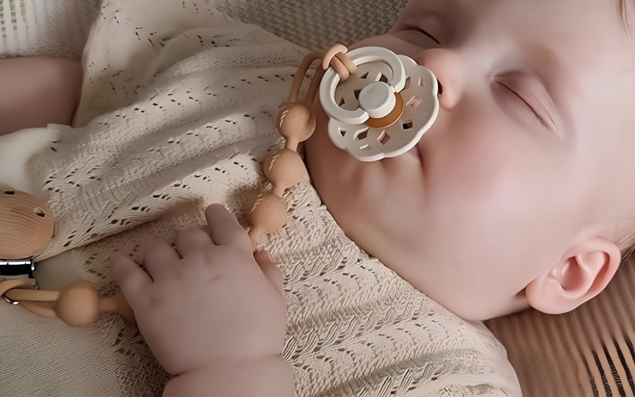 baby with safe dummy clip