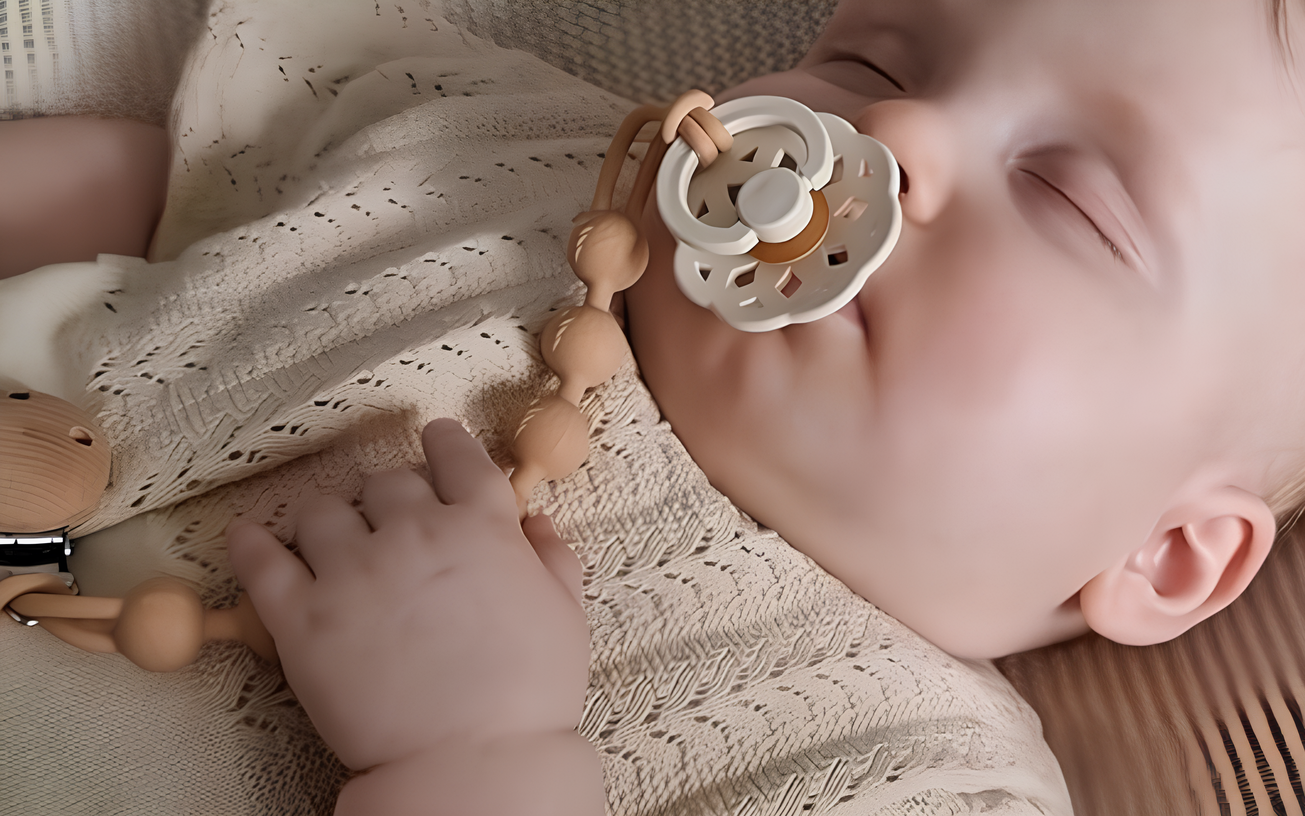 baby with safe dummy clip
