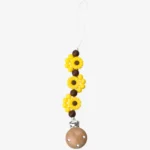 yellow sunflower silicone dummy clip with brown beads